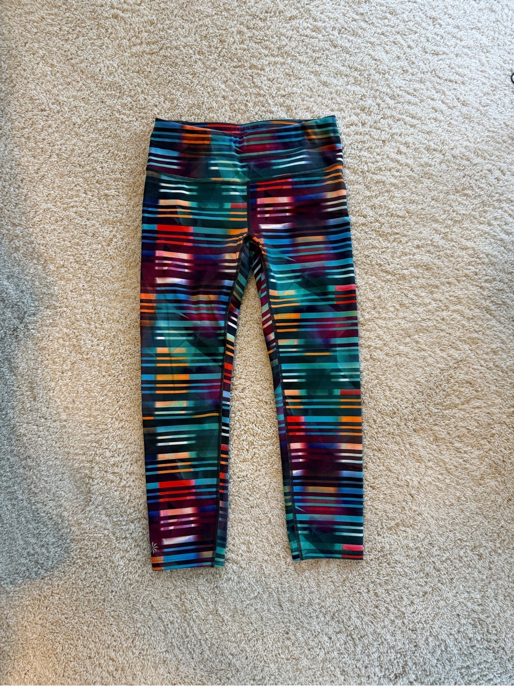 Athleta Multicolor Striped Active Leggings - Teal, Purple, Orange